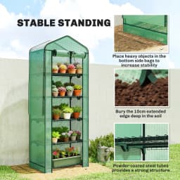 5 Tiers Mini Greenhouse w/ Screen Roof, Reinforced PE Cover, Green