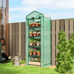 5 Tiers Mini Greenhouse w/ Screen Roof, Reinforced PE Cover, Green