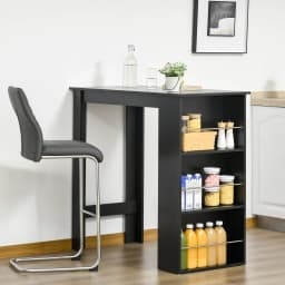 Modern Bar Table Counter Height Dining Table with 3 Storage Shelves for Kitchen, Dining Room, Living Room, Black