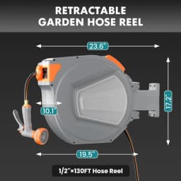 Auto Rewind Retractable Hose Reel, Wall Mounted with 180° Swivel, Multi-Function Spray Nozzle for Outdoor Watering,Garden hose reel, wall mounted hose reel, heavy-duty garden hose reel rack,Specially designed for easy and efficient gardening watering