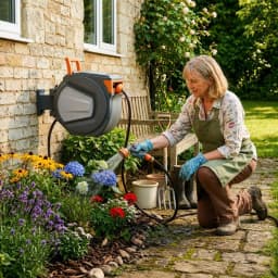 Auto Rewind Retractable Hose Reel, Wall Mounted with 180° Swivel, Multi-Function Spray Nozzle for Outdoor Watering,Garden hose reel, wall mounted hose reel, heavy-duty garden hose reel rack,Specially designed for easy and efficient gardening watering