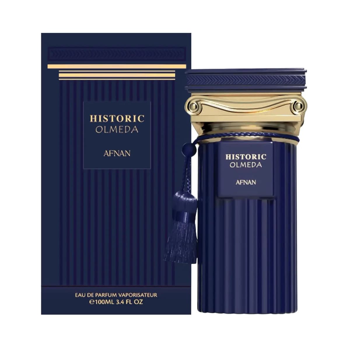 Afnan Historic Olmeda Unisex Eau De Parfum 100ml 3.4oz Aromatic Spicy Woody Cologne Roman Column Dark Blue Bottle Long Lasting Arabian Fragrance Gift for Men Women