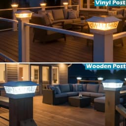 4/6/8 PacksSolar Post Cap Lights Outdoor LED, Warm White & Cool White Steady Dynamic Lighting Modes, IP65 Waterproof Solar Powered Fence Post Lights, Auto Dusk to Dawn, Fit 4x4 5x5 6x6 Wooden Vinyl Posts for Deck, Patio, Porch, Yard, Garden Decor