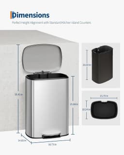 Tacleekii 13 Gal / 50 L Stainless Steel Kitchen Trash Can Rustproof Step-on Garbage Can with Soft Close Lid, Liner Rim, Rear Handle, Metal Garbage Bin