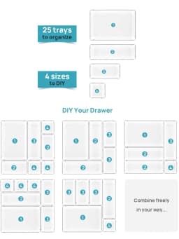 8/25PCS Clear Plastic Drawer Organizers Set, 4-Size Versatile Storage Bins for Makeup, Bathroom, Kitchen & Office, Vanity Drawer Organizer Trays