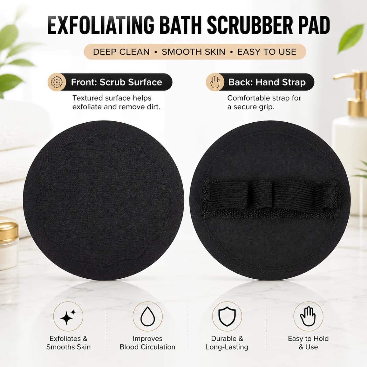 4pcs Black Exfoliating Bath Scrubber Body Scrubber Shower Back Scrubber Bath Massage Pad Dead Skin Remover Cleaning Tool