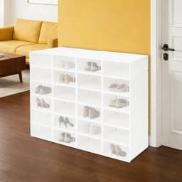 24Pcs Shoe Storage Box 13 Inch Clear Stackable Foldable Organizer Case with Breathable Heart Holes Dustproof Containers for Sneakers Heels Boots Under Bed Closet Bedroom Entrance Hall Living Room Dorm