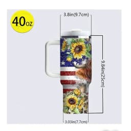40Oz Tumbler with Handle, Cute Highland Cow Sunflower American Flag Print, Fits for all People, Suitable for Hot And Cold Drinks, Ideal for Daily Use And Outdoor Travel