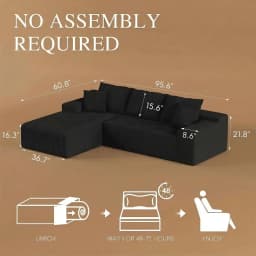 96" L-Shaped Corduroy Cloud Sectional Sofa, Boneless Deep Seat Couch with Compressed Memory Foam & Chaise, Customized