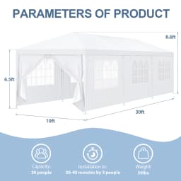 10x20/10x30 Party Tent & Outdoor Canopy (20-30+ Person Capacity) - Large White Event Shelter with Removable Sidewalls, Zipper Doors, Heavy-Duty Stakes, and Ropes for Weddings, BBQs, Backyards, and Celebrations(white)