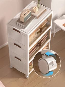 5 Tier Foldable Storage Cabinet Modern Cream White Plastic Stackable Storage Bins Organizer Unit With Clear Magnetic Doors Wheels For Clothes Bags Books Bedroom Closet Living Room Housewarming Gift
