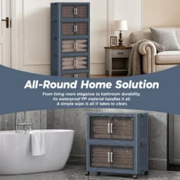 3‑Tier Foldable Plastic Storage Cabinet with Wheels, Double Fluted Transparent Door, Stackable Closet Organizer, Mobile Dust‑proof Storage Bin for Bedroom, Clothes, Toys, Snacks, Home Bedroom Living Room Organization