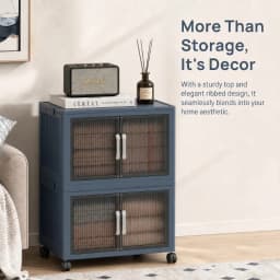 3‑Tier Foldable Plastic Storage Cabinet with Wheels, Double Fluted Transparent Door, Stackable Closet Organizer, Mobile Dust‑proof Storage Bin for Bedroom, Clothes, Toys, Snacks, Home Bedroom Living Room Organization