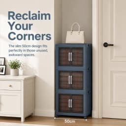 3‑Tier Foldable Plastic Storage Cabinet with Wheels, Double Fluted Transparent Door, Stackable Closet Organizer, Mobile Dust‑proof Storage Bin for Bedroom, Clothes, Toys, Snacks, Home Bedroom Living Room Organization
