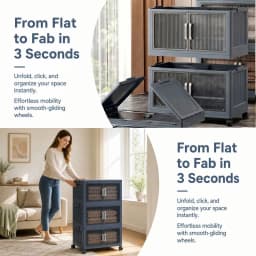 3‑Tier Foldable Plastic Storage Cabinet with Wheels, Double Fluted Transparent Door, Stackable Closet Organizer, Mobile Dust‑proof Storage Bin for Bedroom, Clothes, Toys, Snacks, Home Bedroom Living Room Organization