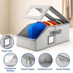 Hat Storage Organizer Box, Baseball Cap Holder for Closet, Transparent Window Cap Display Case with Handles, Fabric Wardrobe Organizer Container