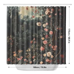 Dark Academia Waterproof Shower Curtain, Floral Gothic Bathroom Decor, Polyester Fabric, Machine Washable Bath Curtain, Includes 12 Hooks