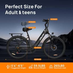 URLIFE E26 26" Electric Commuter Bike for Adults, 750W Motor 48V 10.4AH Removable Battery, 7-Speed 80KM Range E-bike 20MPH