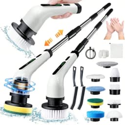 Electric Bathroom Cleaning Brush, Cordless Spin Scrubber Full Body Waterproof IPX7 With Adjustable Handle, 8 Replaceable Brush Heads For Bathtub/Kitchen/Window/Home.