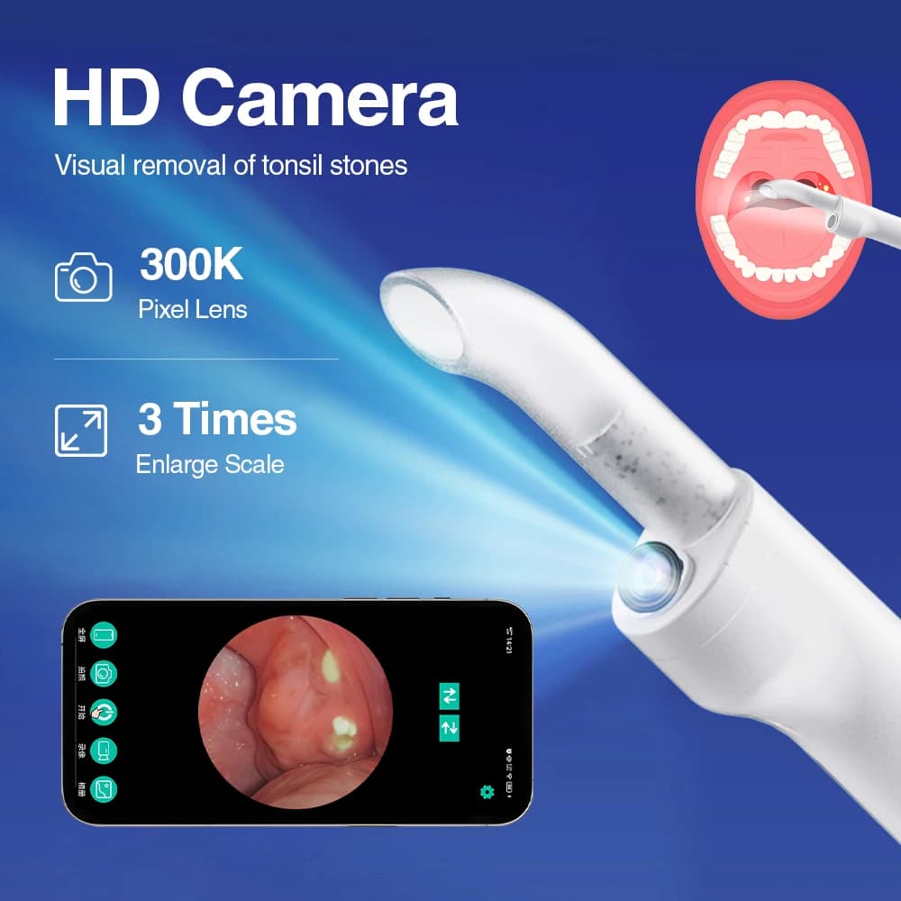 300K HD Camera Electronic Tonsil Stone Remover Kit with Built-in LED Light And 3 Suction Modes Oral Care Tonsil Cleaner Tool