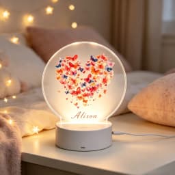 Custom Name LED Acrylic Night Light, Watercolor Butterfly Heart Pattern USB Touch Lamp For Bedroom Romantic Gift