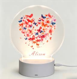 Custom Name LED Acrylic Night Light, Watercolor Butterfly Heart Pattern USB Touch Lamp For Bedroom Romantic Gift