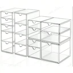 16 Drawers Acrylic Makeup Organizer, 4 Set Clear Desk Storage Drawers, Dustproof Desktop Organizer for Office Supplies, Jewelry, Pens & Cosmetics, Countertop