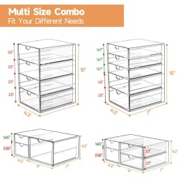 16 Drawers Acrylic Makeup Organizer, 4 Set Clear Desk Storage Drawers, Dustproof Desktop Organizer for Office Supplies, Jewelry, Pens & Cosmetics, Countertop