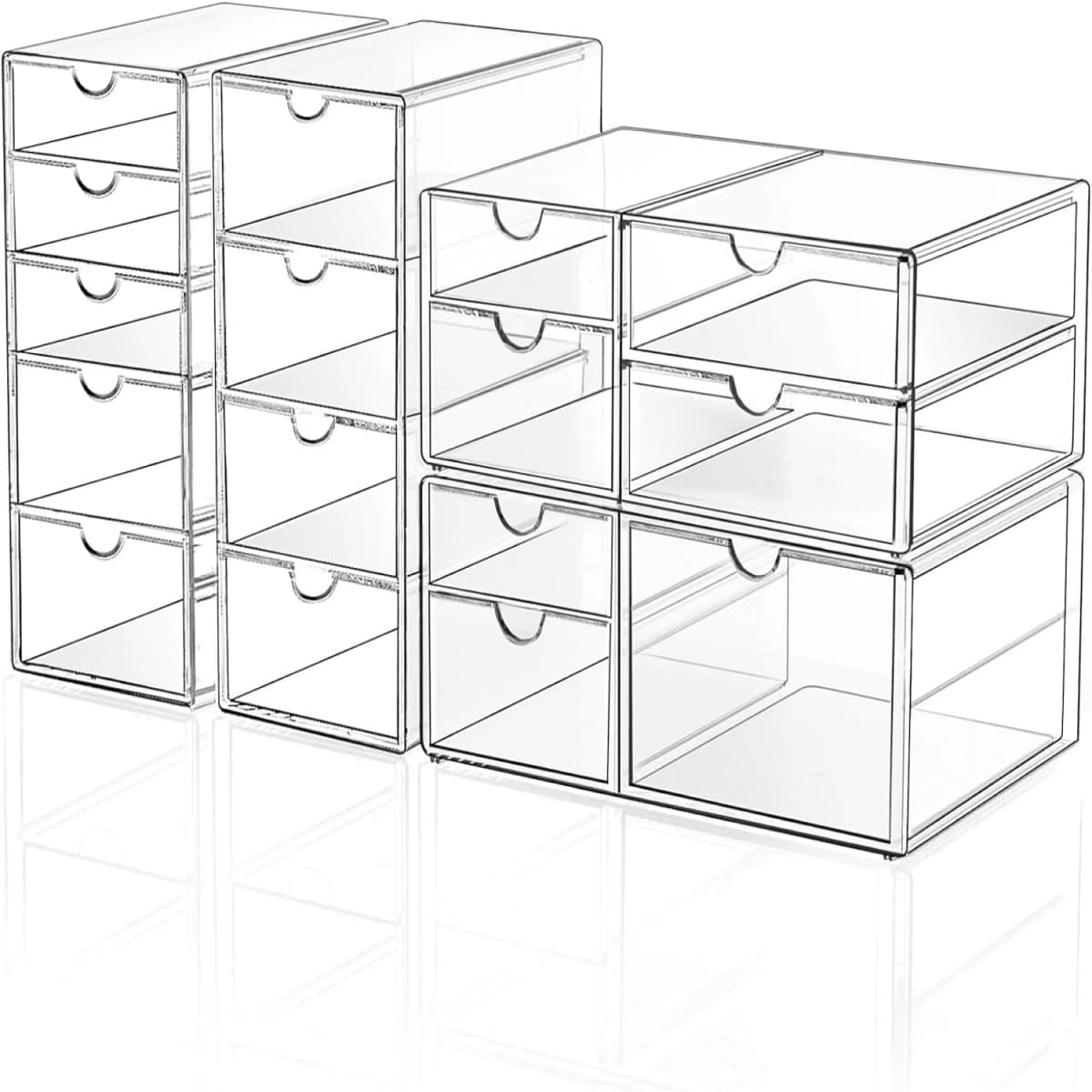16 Drawers Acrylic Makeup Organizer, 4 Set Clear Desk Storage Drawers, Dustproof Desktop Organizer for Office Supplies, Jewelry, Pens & Cosmetics, Countertop