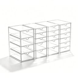 16 Drawers Acrylic Makeup Organizer, 4 Set Clear Desk Storage Drawers, Dustproof Desktop Organizer for Office Supplies, Jewelry, Pens & Cosmetics, Countertop