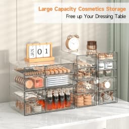 16 Drawers Acrylic Makeup Organizer, 4 Set Clear Desk Storage Drawers, Dustproof Desktop Organizer for Office Supplies, Jewelry, Pens & Cosmetics, Countertop