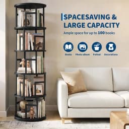 5-Tier Rotating Bookshelf Tower, 360° Spinning Corner Bookcase Holds 100+ Books, 63in Narrow Floor Storage Shelf For Home Office