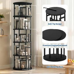 5-Tier Rotating Bookshelf Tower, 360° Spinning Corner Bookcase Holds 100+ Books, 63in Narrow Floor Storage Shelf For Home Office