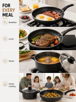 13-Piece Cookware Set, Non-Stick Stone Coating Kitchen Pots and Pans Set, Stainless Steel Handle Glass Lids, Soup Pot Frying Pan Milk Pot, Korean Style Cookware