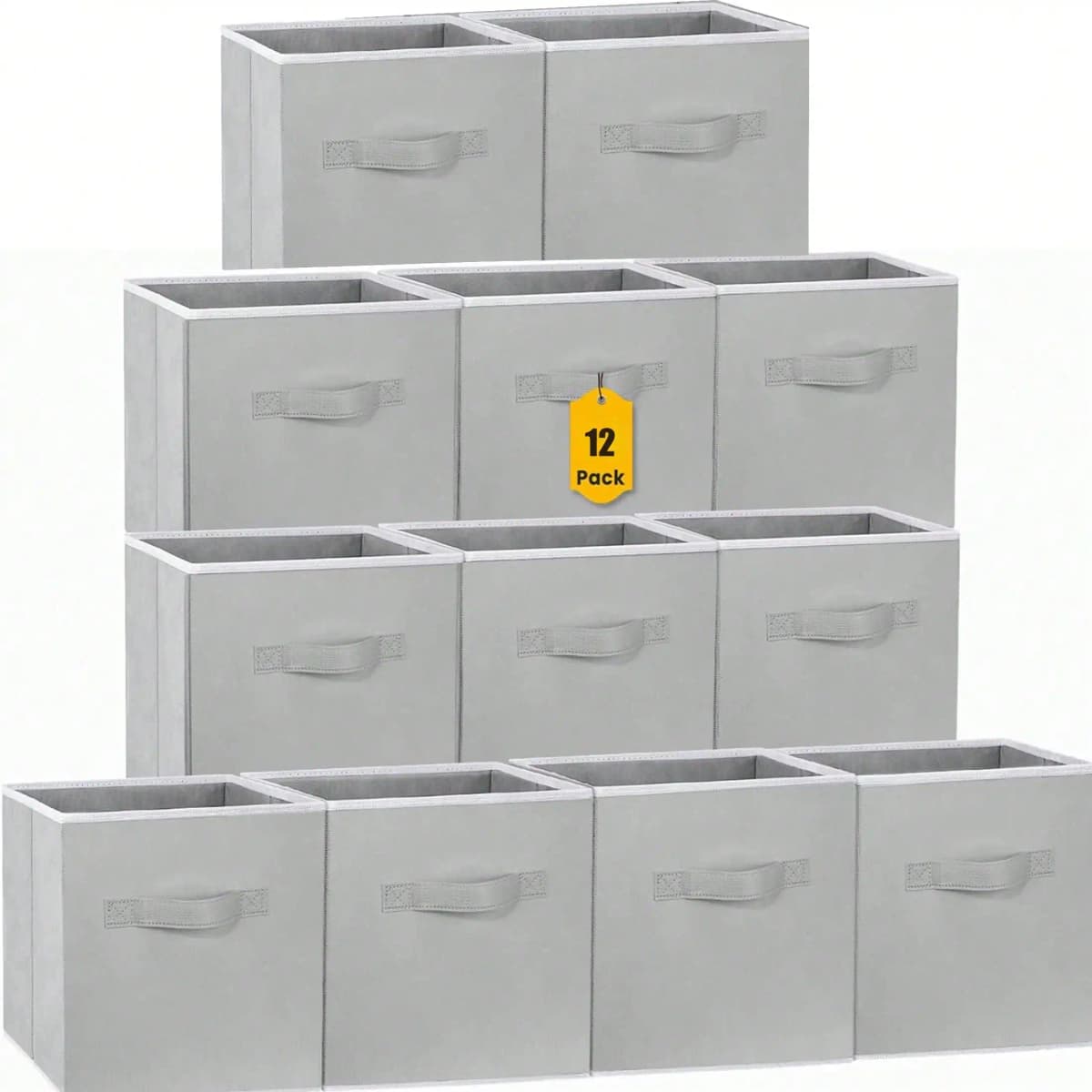 12 Pack Storage Cubes 13 Inch Modern Grey Fabric Storage Bins Collapsible Closet Storage Boxes Organizer Container Unit With Dual Handles For Shelves Clothes Toys Nursery Bedroom Housewarming Gift