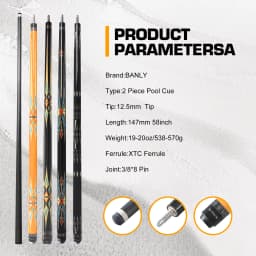 BANLY MK Series - 58 inch Carbon Fiber Pool Cue Stick for Adults, Professional 12.5mm Tip with XTC Ferrule, Low Deflection Billiard Cue Stick Case Set Great for Club, House Bar