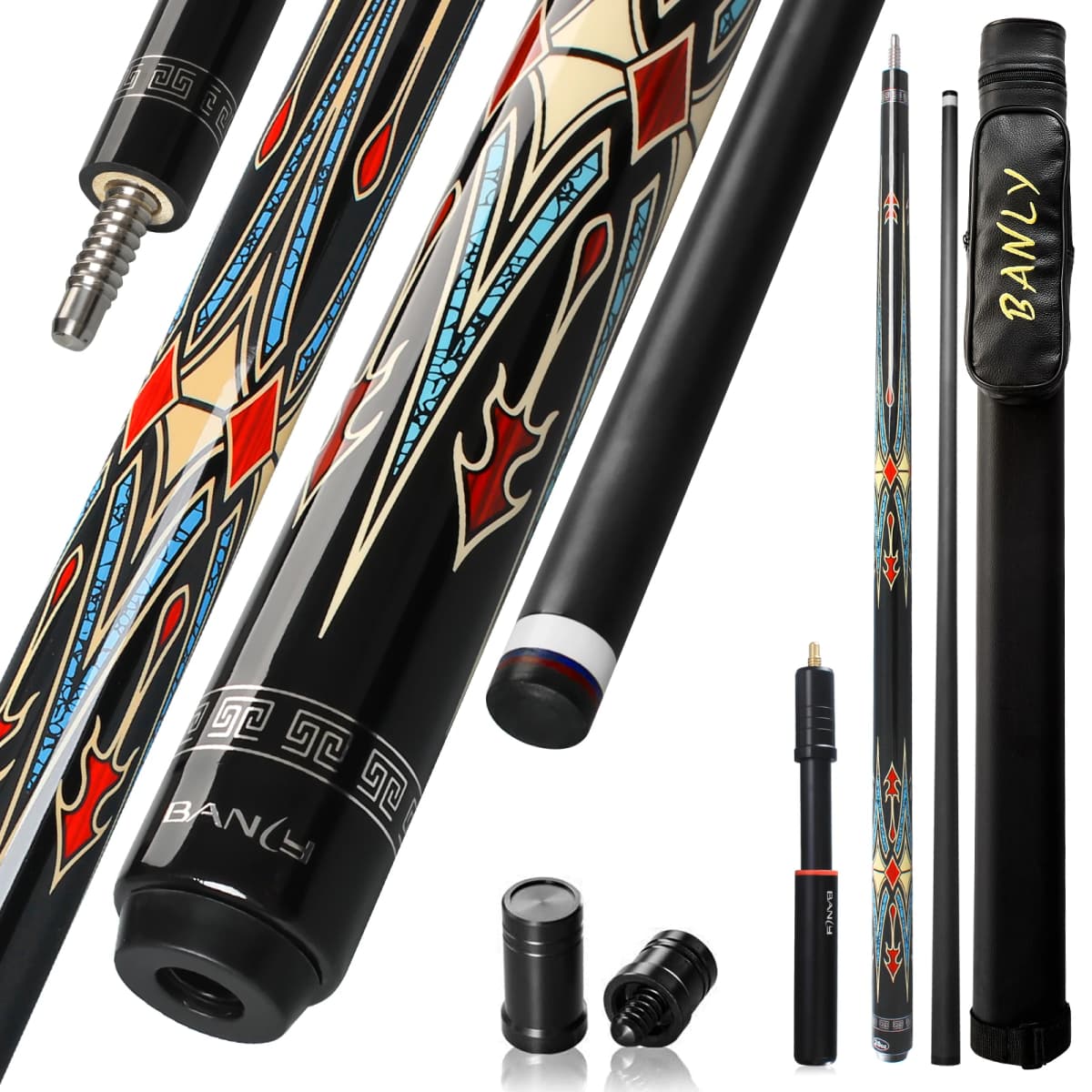 BANLY MK Series - 58 inch Carbon Fiber Pool Cue Stick for Adults, Professional 12.5mm Tip with XTC Ferrule, Low Deflection Billiard Cue Stick Case Set Great for Club, House Bar