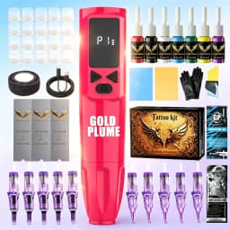 Wireless Rotary Tattoo Pen Machine Kit 1100Mah Integrated Power All in One Complete Tattoo Supplies Mixed Cartridge Needles Multicolor Tattoo Ink Practical Tattoo Tool Set for Beginners Professional Tattoo Practitioners