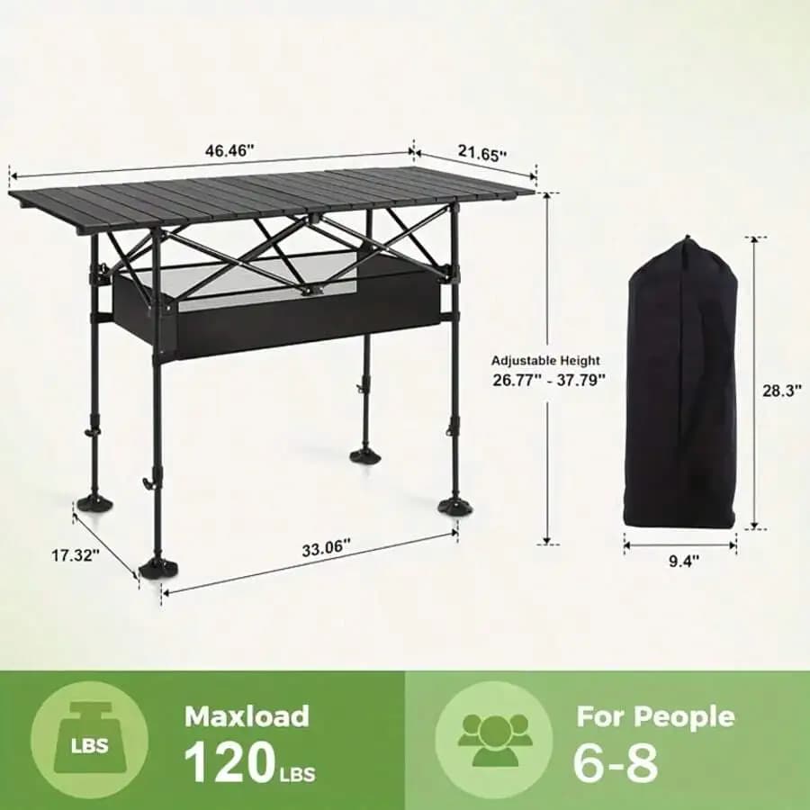 Outdoor Folding Portable Picnic And Camping Table, Aluminum Roll-Up Table With Easy-To-Carry Bags, Suitable For Indoor And Outdoor Use, Camping, Beaches, Backyards, Barbecues, Parties, Terraces, Picnics