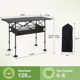 Outdoor Folding Portable Picnic And Camping Table, Aluminum Roll-Up Table With Easy-To-Carry Bags, Suitable For Indoor And Outdoor Use, Camping, Beaches, Backyards, Barbecues, Parties, Terraces, Picnics