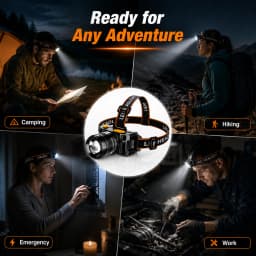 LED Headlamp Rechargeable with Adjustable Strap – Hands-Free Outdoor, Camping, Hiking, Running, Work Light