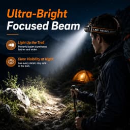LED Headlamp Rechargeable with Adjustable Strap – Hands-Free Outdoor, Camping, Hiking, Running, Work Light