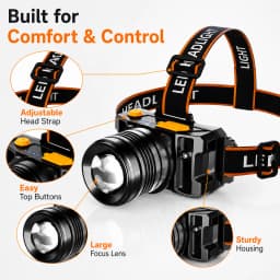 LED Headlamp Rechargeable with Adjustable Strap – Hands-Free Outdoor, Camping, Hiking, Running, Work Light