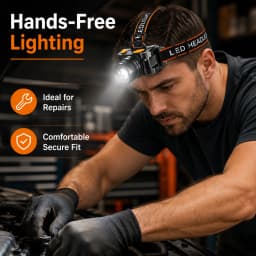 LED Headlamp Rechargeable with Adjustable Strap – Hands-Free Outdoor, Camping, Hiking, Running, Work Light