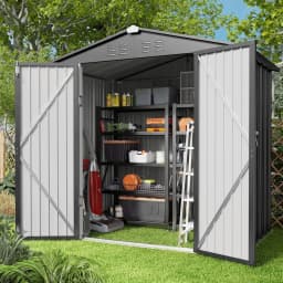 Outdoor Storage Shed, Metal Garden Shed, Dark Gray | Double Lockable Doors, Anti-Corrosion Metal Garden Shed, Fits Backyard/Patio/Lawn, Spacious Storage Clearance, Durable Steel