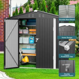 Outdoor Storage Shed, Metal Garden Shed, Dark Gray | Double Lockable Doors, Anti-Corrosion Metal Garden Shed, Fits Backyard/Patio/Lawn, Spacious Storage Clearance, Durable Steel