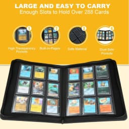Waterproof Faux Leather Card Storage Album, Side‑Loading 288 Slots Zipper Binder for Toploader Trading Card Collectors