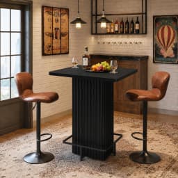 31.5 Inch Square Counter Height Bar Table, Fluted Pedestal Bistro Dining Table With Metal Ring Footrest For Kitchen, Cafe, Apartment Party