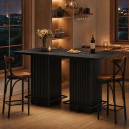 31.5 Inch Square Counter Height Bar Table, Fluted Pedestal Bistro Dining Table With Metal Ring Footrest For Kitchen, Cafe, Apartment Party