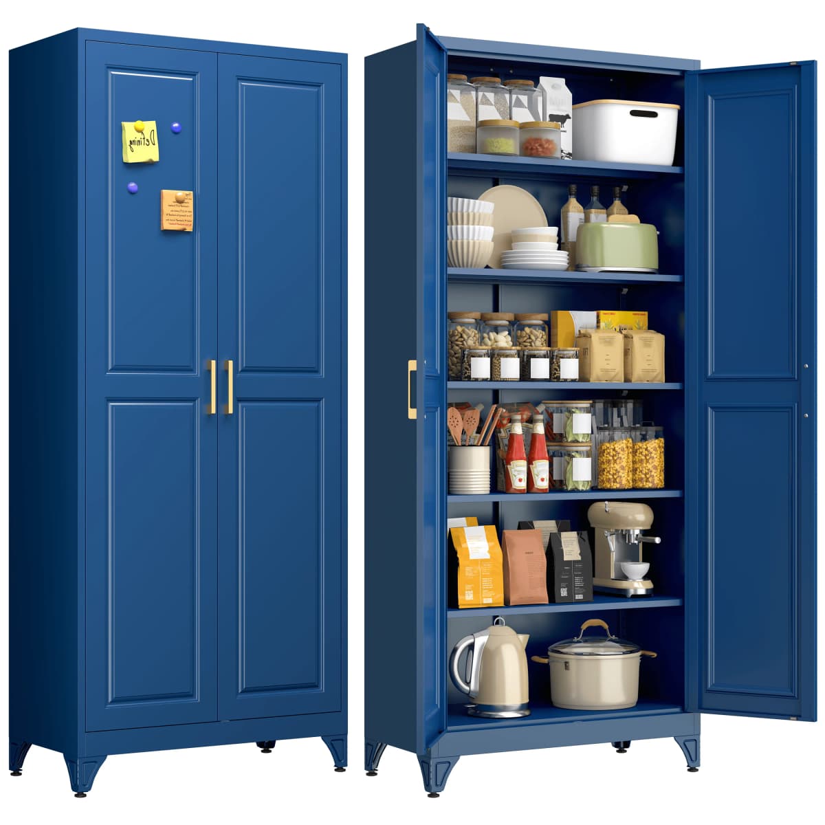Polup 75" Pantry Cabinet with 5 Adjustable Shelving Tall Metal Storage Cabinet Blue Modern Kitchen Cabinet for Kitchen